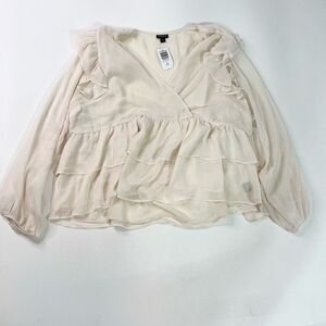 Torrid Ruffled Top Womens 3X cream Crinkle Chiffon Long Sleeve flowy nwt wrap